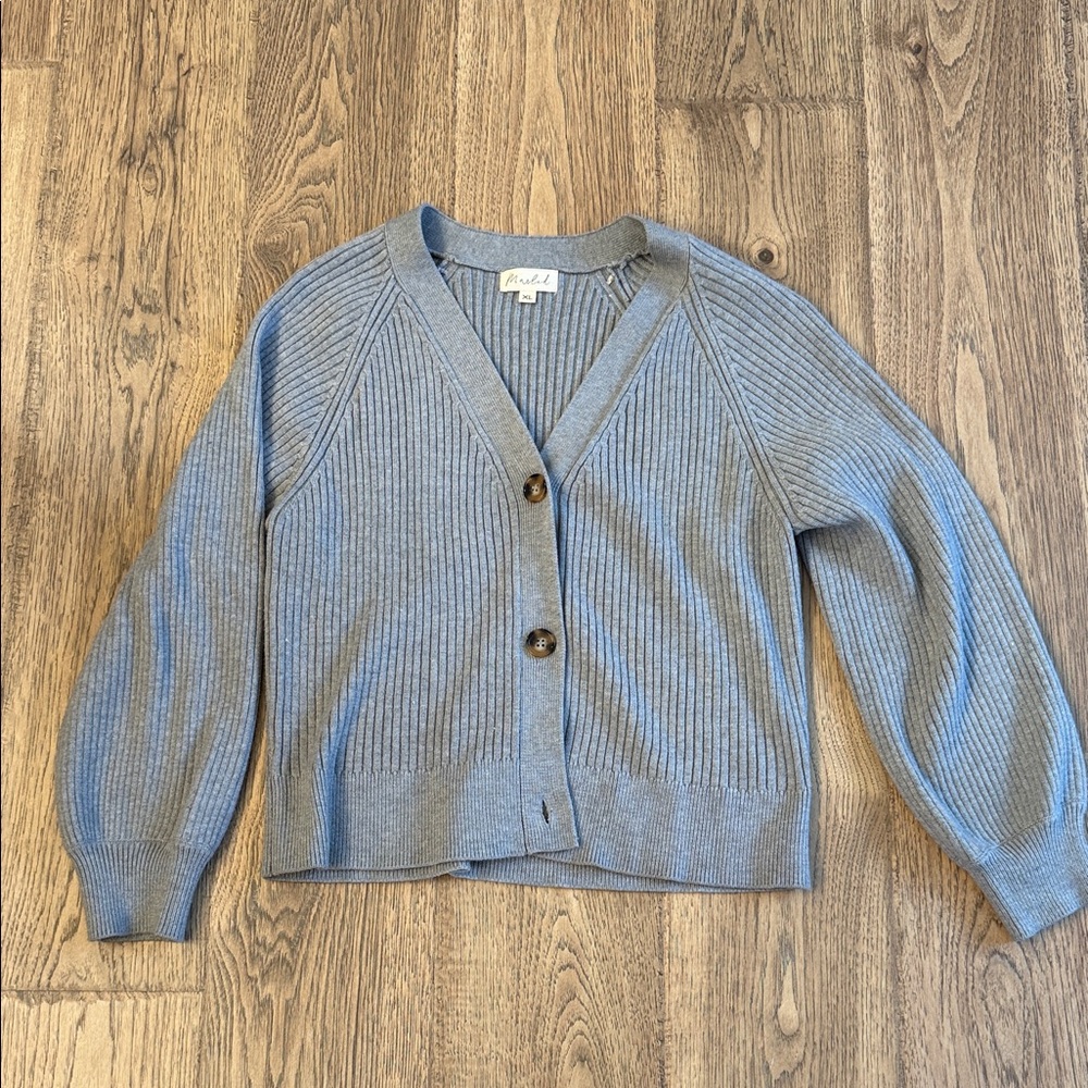 Marled Gray Button-Up Cardigan Sweater